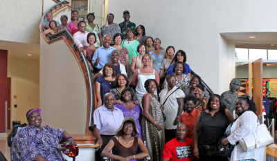 Club members on the stairs
